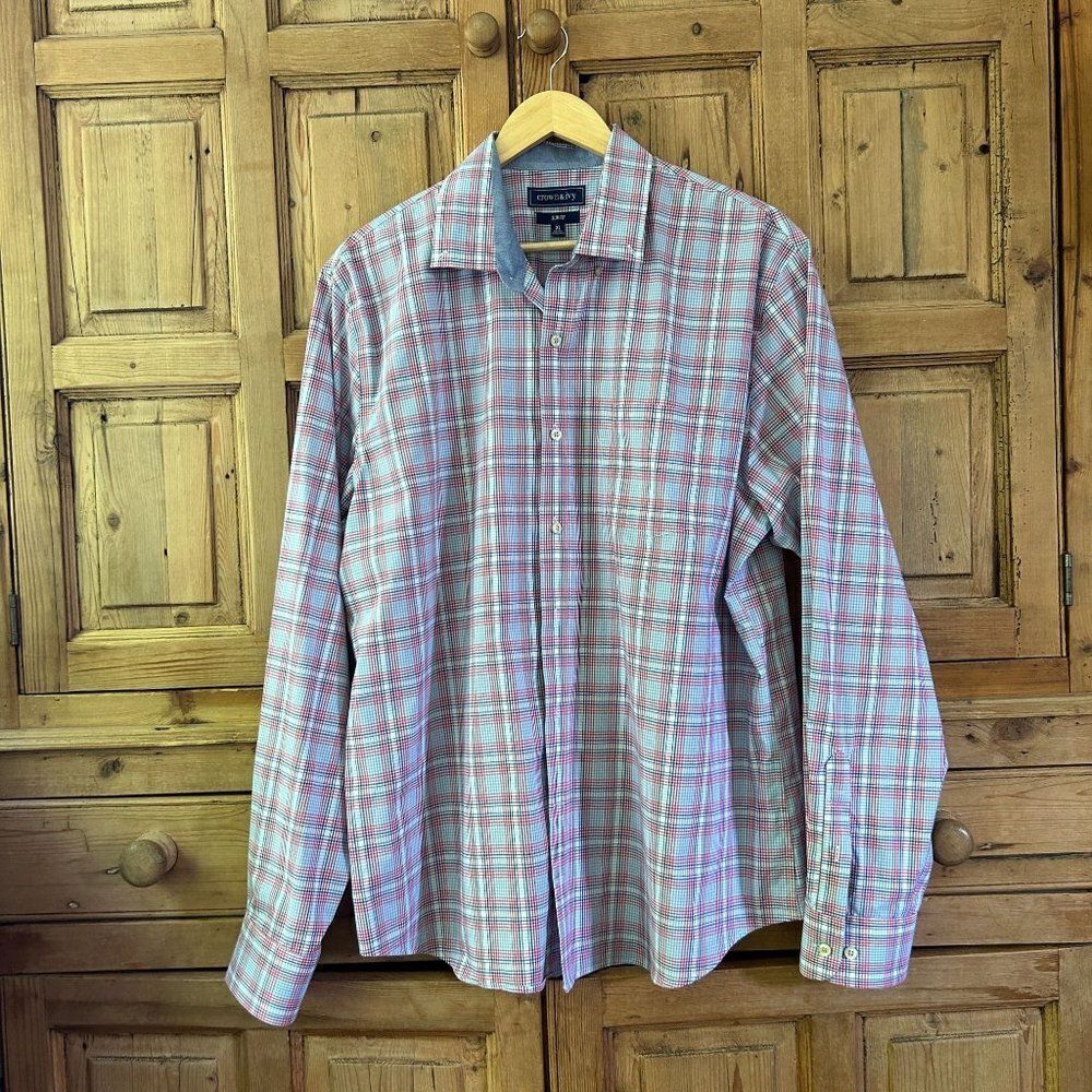 Men's Crown & Ivy XL Pale Pink Blue Long Sleeve‎ Button Front Shirt